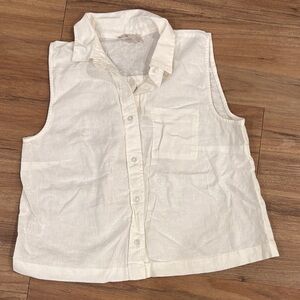 LOFT Cream Linen Button-Up Sleeveless Tank